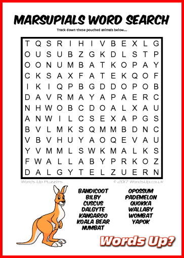Marsupials Word Search Puzzle #10