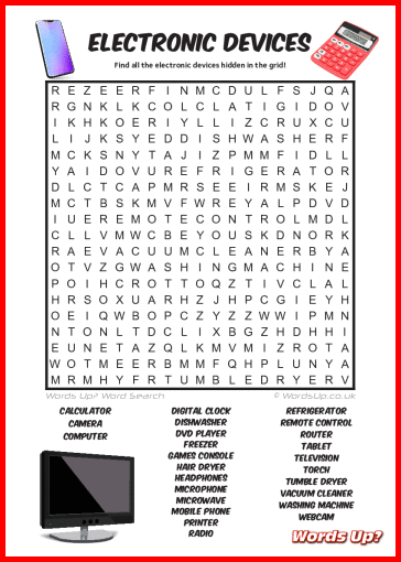 Electronic Devices Word Search - Free Printable PDF